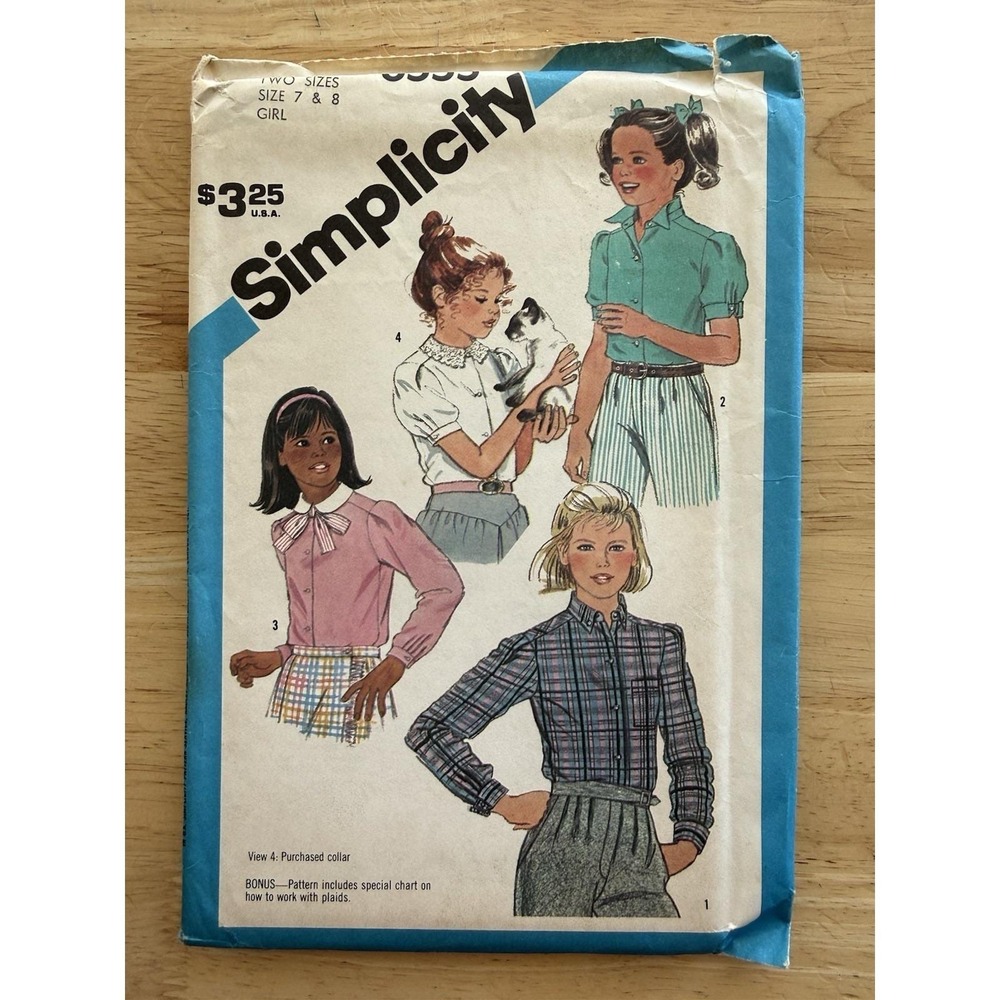 VTG Simplicity Pattern 6555 Girls' Set‎ Of Blouses Size 7-8 Uncut FF